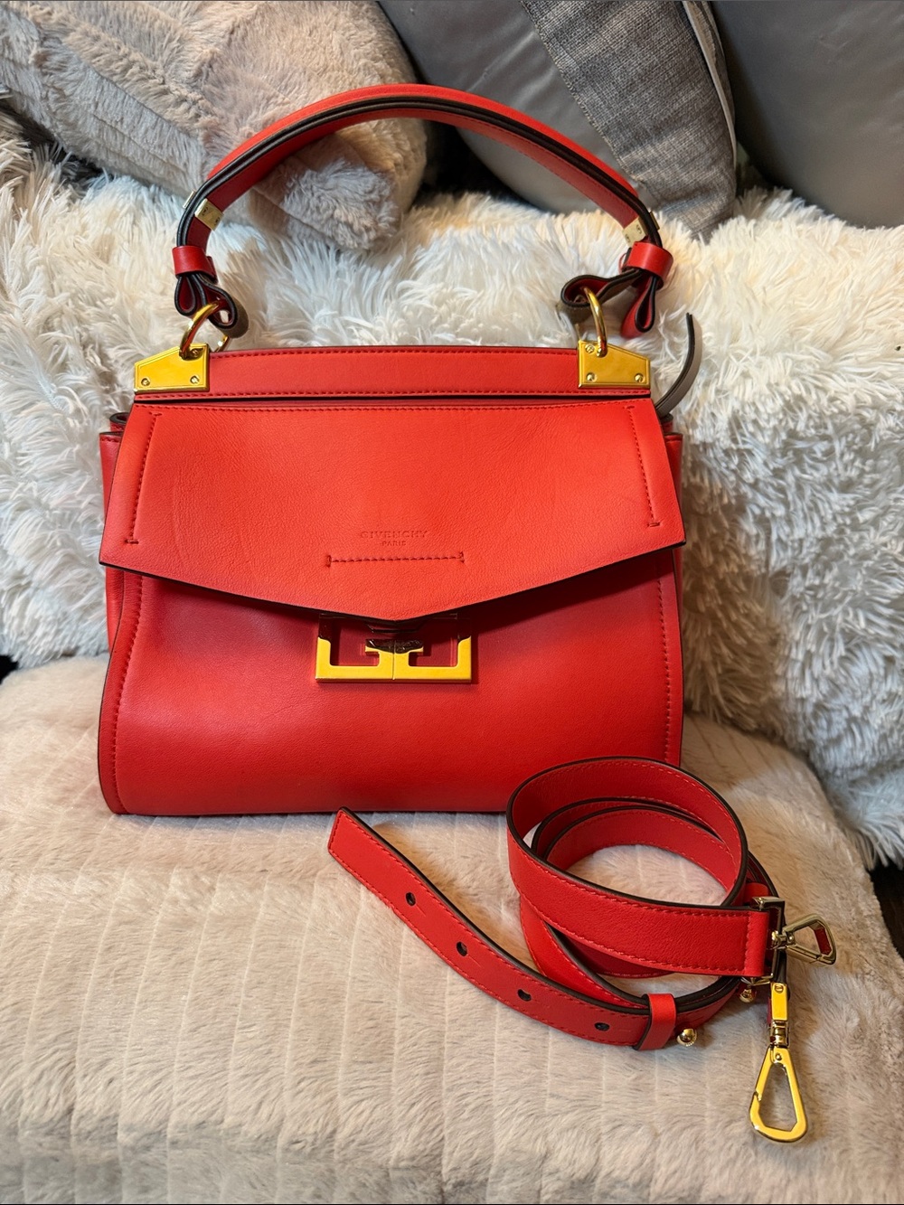 Givenchy Mystic Medium Red Leather Top-Handle bag with Gold Hardware